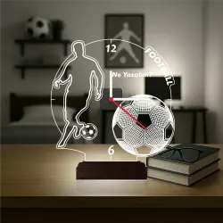 Ronaldo Futbol Topu Kişiye Özel Saatli 3D Lamba - Masa Gece Lambası