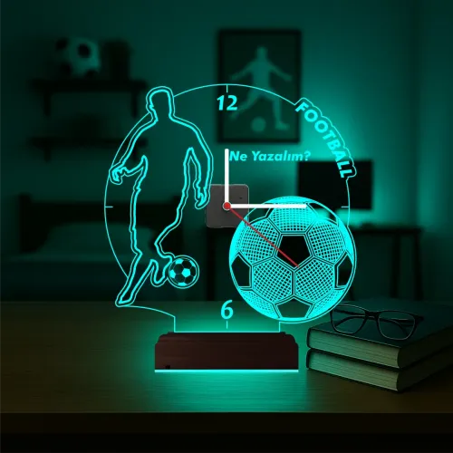 Ronaldo Futbol Topu Kişiye Özel Saatli 3D Lamba - Masa Gece …