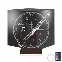 Klarnet Enstrüman Müzik Nota Kişiye Özel Saatli 3D Lamba - Masa Gece Lambası