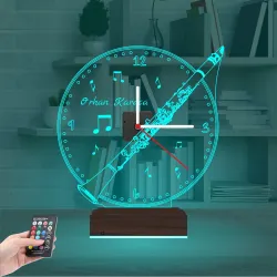 Klarnet Enstrüman Müzik Nota Kişiye Özel Saatli 3D Lamba - Masa Gece Lambası
