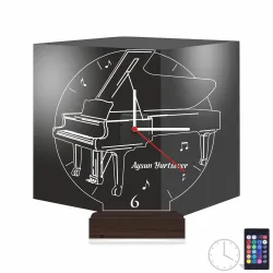 Piyano Kişiye Özel Saatli 3D Lamba - Masa Gece Lambası