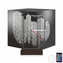 Emlak İnşaat Mühendis Tasarım Kişiye Özel Saatli 3D Lamba - Masa Gece Lambası