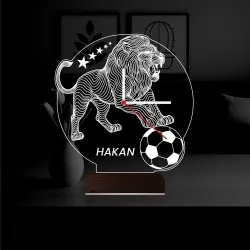 Aslan Futbol Taraftar Özel Saatli 3D Lamba - Masa Gece Lambası