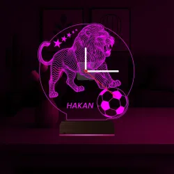 Aslan Futbol Taraftar Özel Saatli 3D Lamba - Masa Gece Lambası