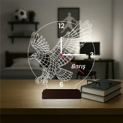 Kartal Taraftar Futbol V-1 Kişiye Özel Saatli 3D Lamba - Masa Gece Lambası