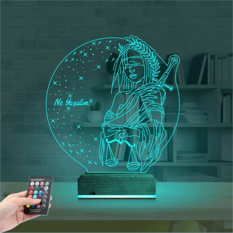 Adalet Kadın Hukuk Avukat Kişiye Özel 3D Lamba - Masa Gece Lambası