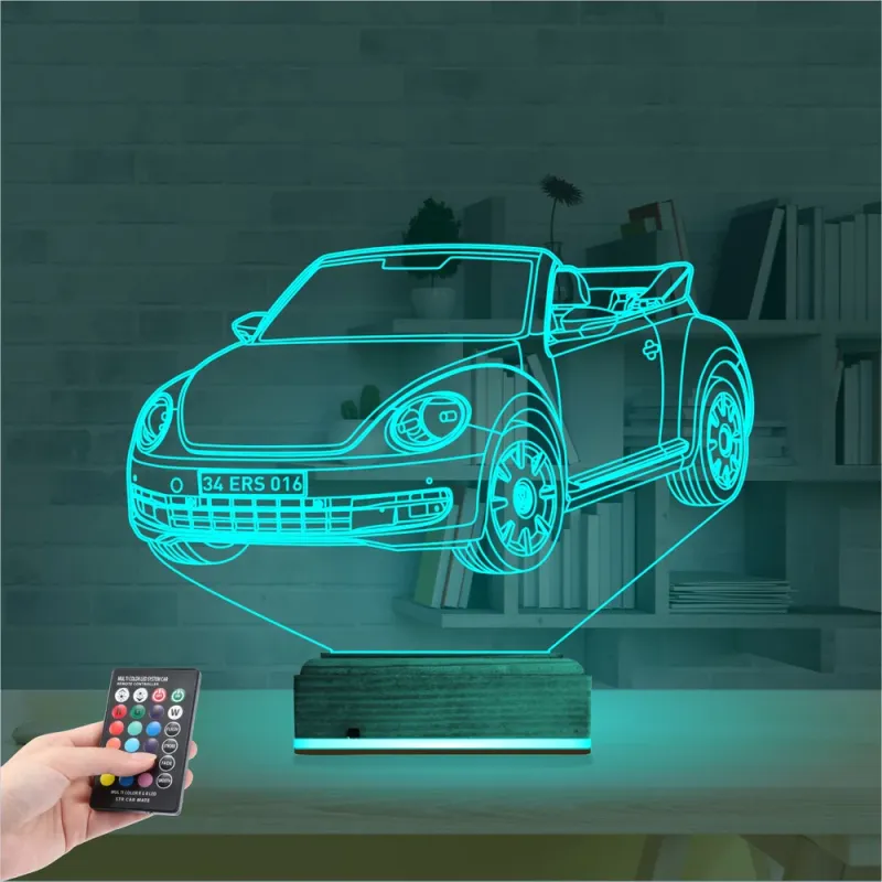 Beetle Vosvos Araba Kişiye Özel 3D Lamba - Masa Gece Lambası