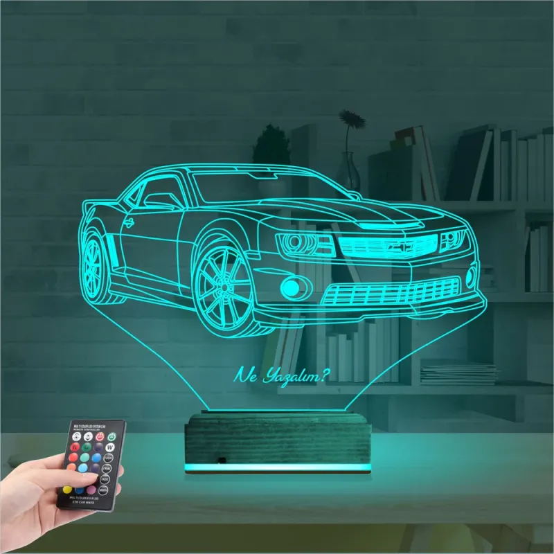 Spor Araba Camaro Kişiye Özel 3D Lamba - Masa Gece Lambası