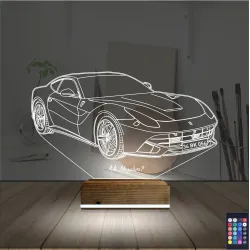 Spor Araba Ferrari Kişiye Özel 3D Lamba - Masa Gece Lambası