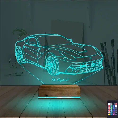 Spor Araba Ferrari Kişiye Özel 3D Lamba - Masa Gece Lambası