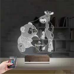 Ayıcık Zürafa Kalp Kişiye Özel 3D Lamba - Masa Gece Lambası