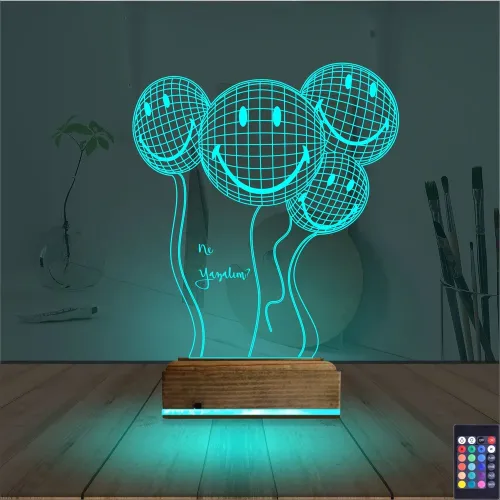 Balon Smile Doğum Günü Kişiye Özel 3D Lamba - Masa Gece Lambası