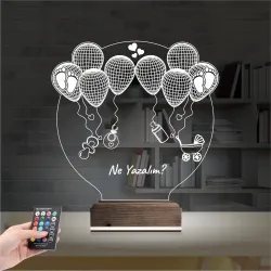 Bebek Doğum Kutlama Balon Kişiye Özel 3D Lamba - Masa Gece Lambası
