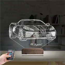 Araba Chevrolet Corvette Kişiye Özel 3D Lamba - Masa Gece Lambası