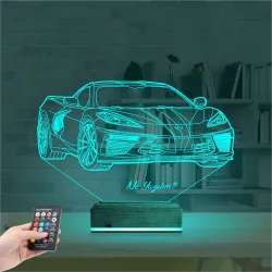 Araba Chevrolet Corvette Kişiye Özel 3D Lamba - Masa Gece Lambası