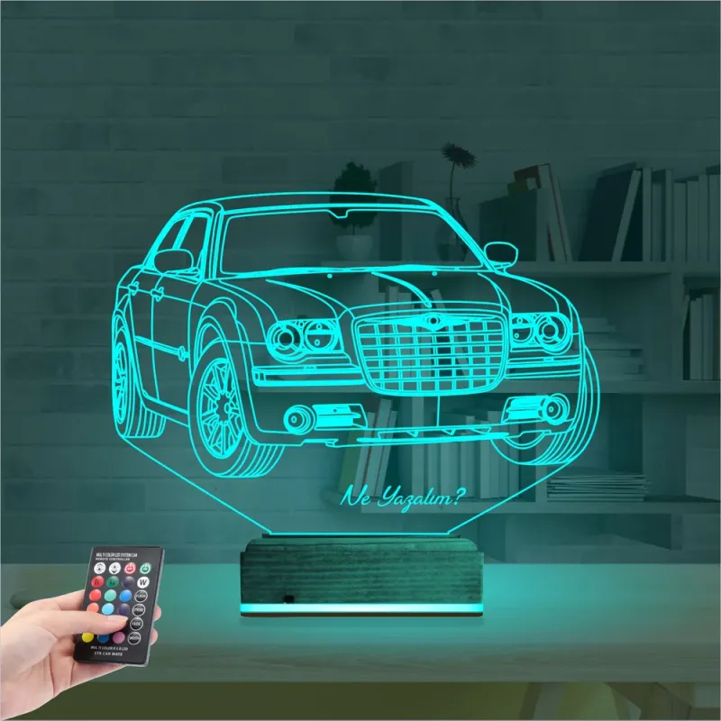 Araba Crysler C300 Kişiye Özel 3D Lamba - Masa Gece Lambası