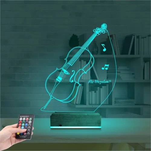 Çello Enstrüman Müzik Kişiye Özel 3D Lamba - Masa Gece Lambası