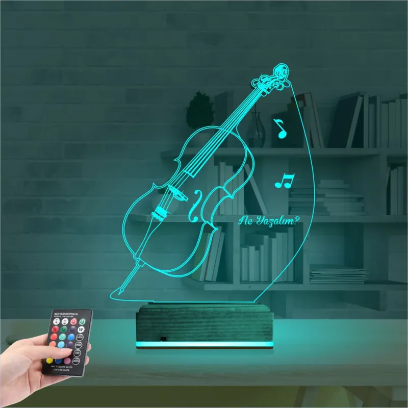 Çello Enstrüman Müzik Kişiye Özel 3D Lamba - Masa Gece Lambası