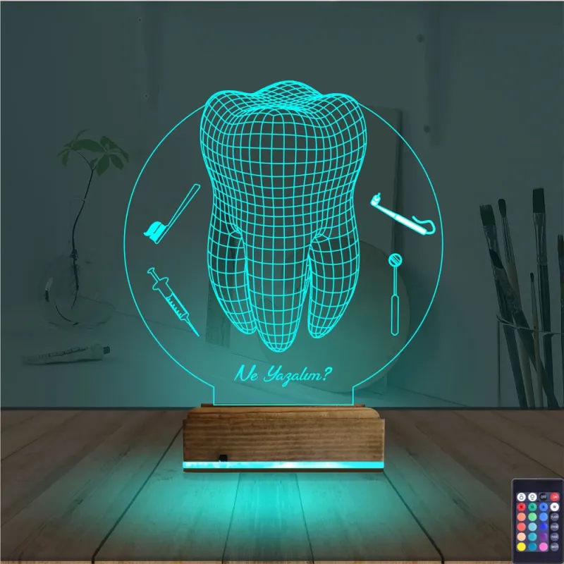 Diş Hekimi Hediye Kişiye Özel 3D Lamba - Masa Gece Lambası