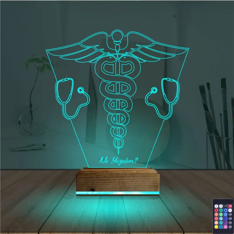 Doktor Tıp Logo Kişiye Özel 3D Lamba - Masa Gece Lambası