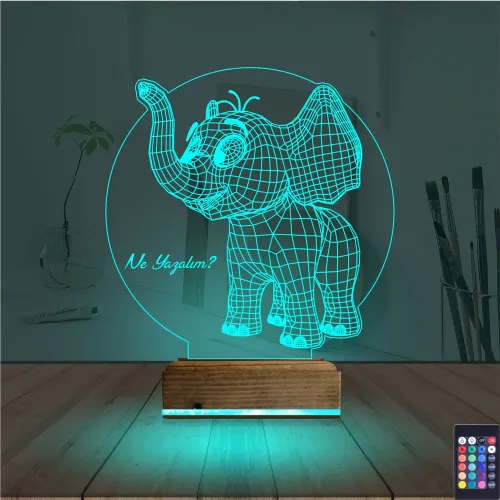 Fil Çocuk Odası Hediye Kişiye Özel 3D Lamba - Masa Gece Lambası