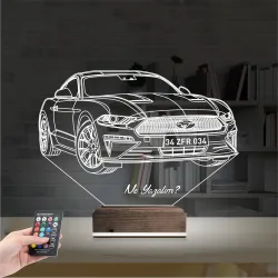 Spor Araba Mustang Kişiye Özel 3D Lamba - Masa Gece Lambası