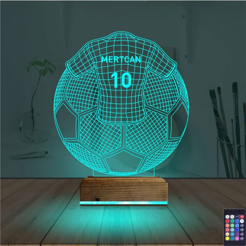 Futbol Topu Forma Taraftar Kişiye Özel 3D Lamba - Masa Gece Lambası