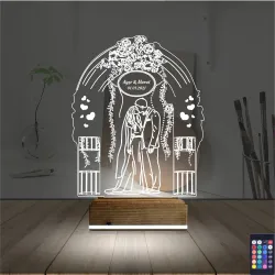 Gelin Damat Yıldönümü Kişiye Özel 3D Lamba - Masa Gece Lambası