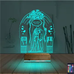 Gelin Damat Yıldönümü Kişiye Özel 3D Lamba - Masa Gece Lambası