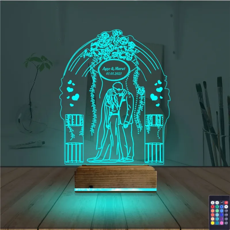 Gelin Damat Yıldönümü Kişiye Özel 3D Lamba - Masa Gece Lambası