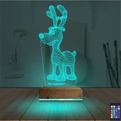 Geyik Yılbaşı Kişiye Özel 3D Lamba - Masa Gece Lambası