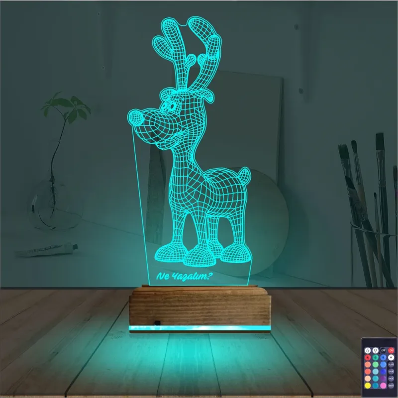 Geyik Yılbaşı Kişiye Özel 3D Lamba - Masa Gece Lambası