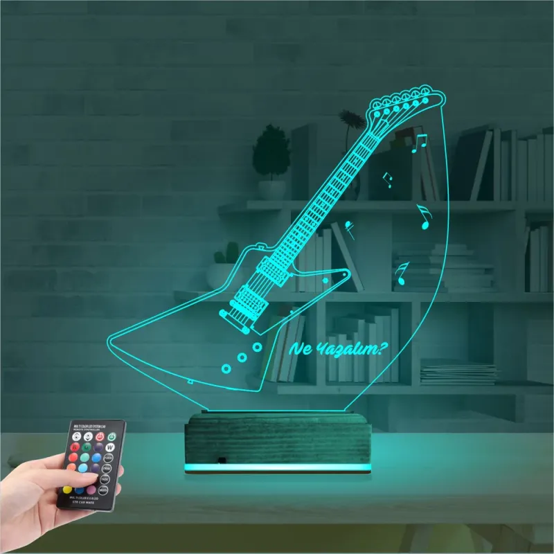 Elektro Gitar Müzik Kişiye Özel 3D Lamba - Masa Gece Lambası