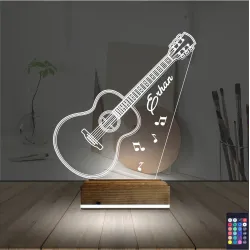Klasik Gitar Müzik Kişiye Özel 3D Lamba - Masa Gece Lambası