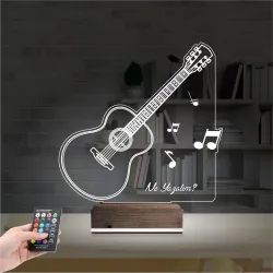 Klasik Gitar Müzik Nota Kişiye Özel 3D Lamba - Masa Gece Lambası