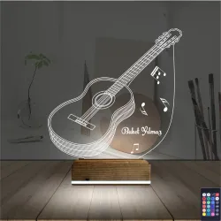 Klasik Gitar Müzik Nota Kişiye Özel 3D Lamba - Masa Gece Lambası