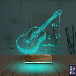Klasik Gitar Müzik Nota Kişiye Özel 3D Lamba - Masa Gece Lambası