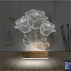 Sevgiliye Gül Kişiye Özel 3D Lamba - Masa Gece Lambası