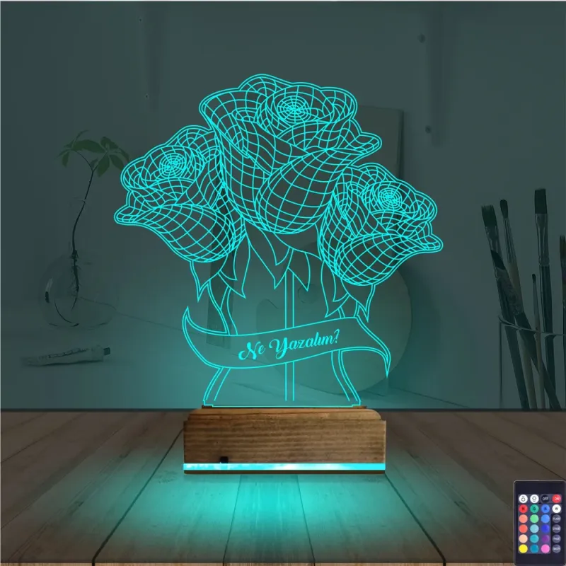 Sevgiliye Gül Kişiye Özel 3D Lamba - Masa Gece Lambası