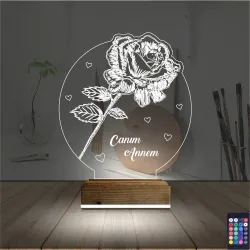 Gül Canım Annem Kişiye Özel 3D Lamba - Masa Gece Lambası