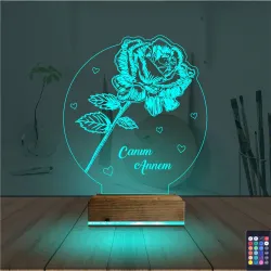 Gül Canım Annem Kişiye Özel 3D Lamba - Masa Gece Lambası