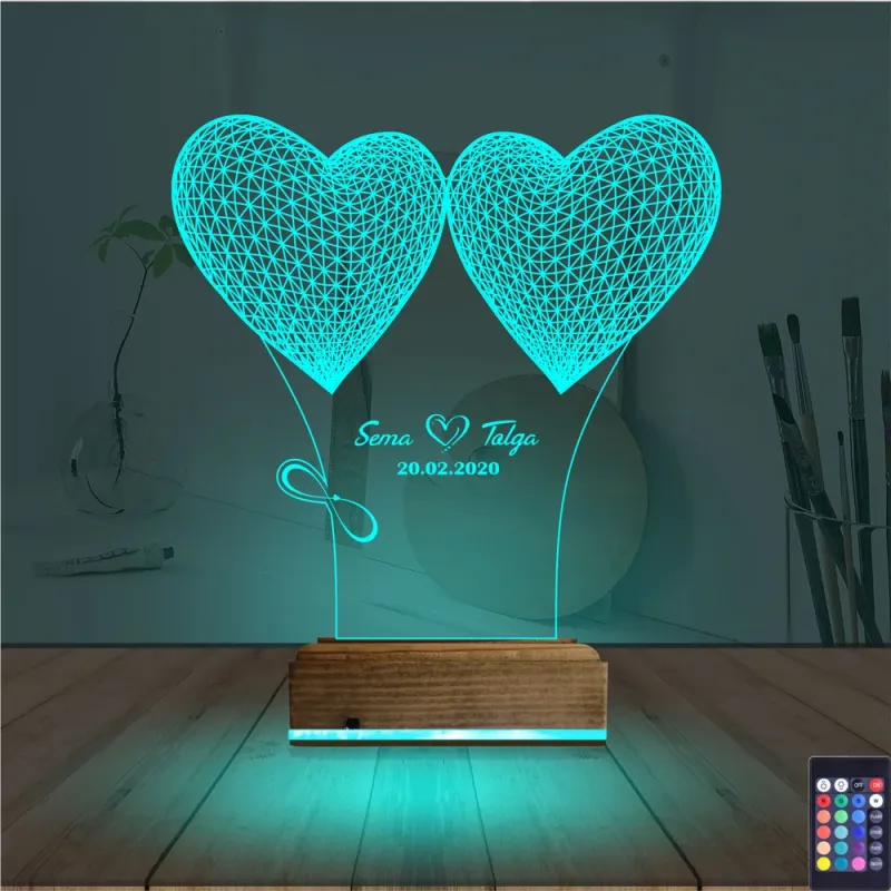 Kalp Sevgiliye Hediye Kişiye Özel 3D Lamba - Masa Gece Lambası