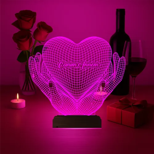 Kalp Sevgiliye Hediye Kişiye Özel 3D Lamba - Masa Gece Lambası