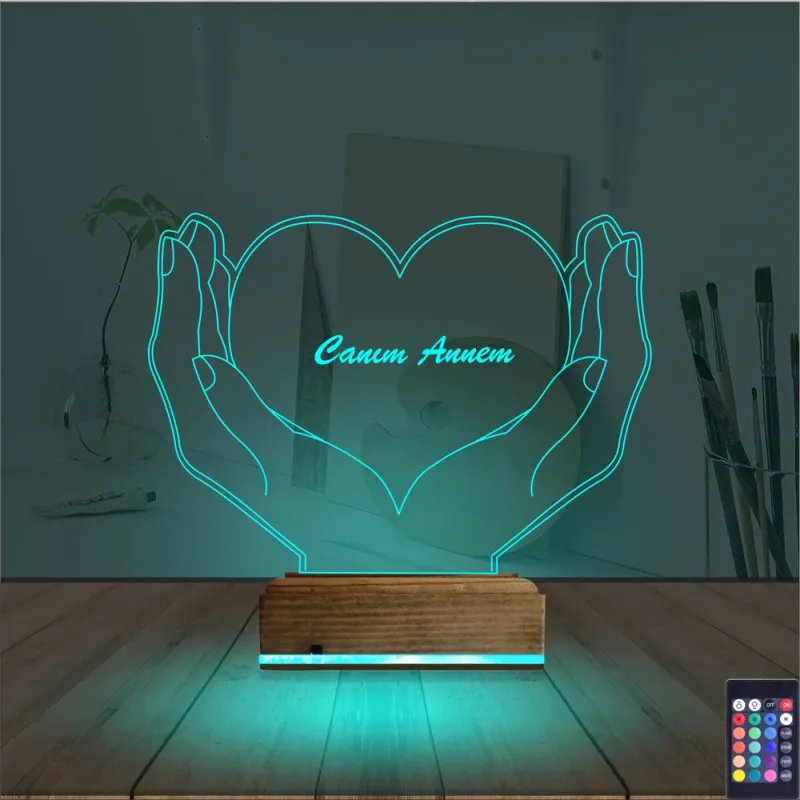 Kalp Sevgiliye Hediye Kişiye Özel 3D Lamba - Masa Gece Lambası