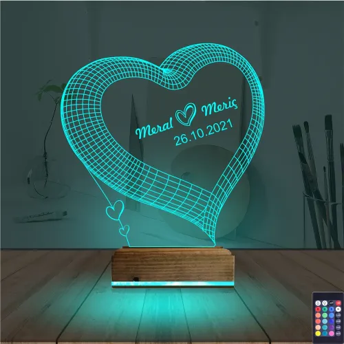 Kalp Sevgiliye Hediye Kişiye Özel 3D Lamba - Masa Gece Lambası