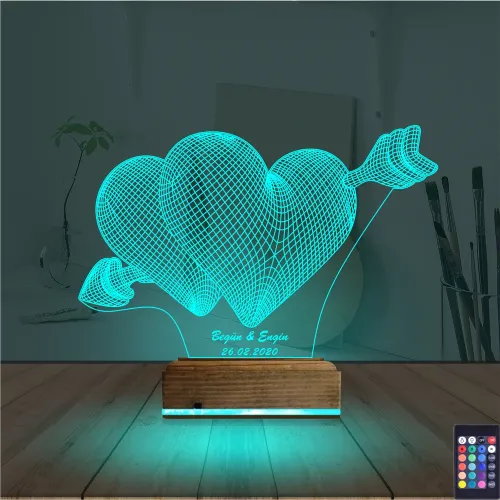 Kalp Sevgiliye Hediye Kişiye Özel 3D Lamba - Masa Gece Lambası