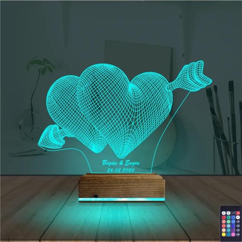 Kalp Sevgiliye Hediye Kişiye Özel 3D Lamba - Masa Gece Lambası