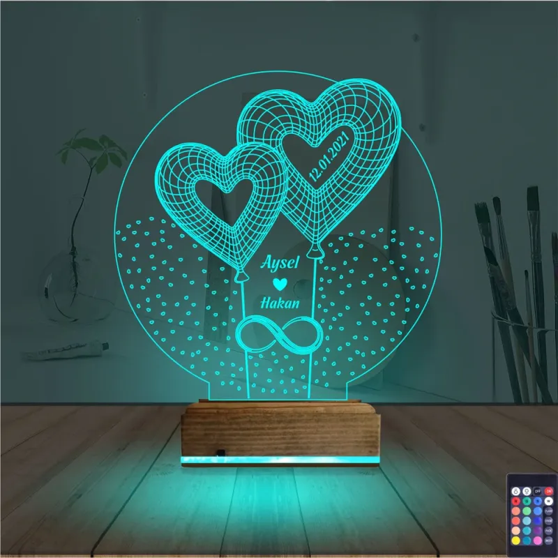 Kalp Sevgiliye Hediye Kişiye Özel 3D Lamba - Masa Gece Lambası