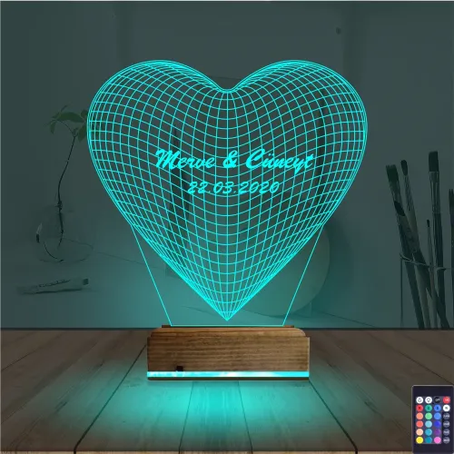Kalp Sevgiliye Hediye Kişiye Özel 3D Lamba - Masa Gece Lambası