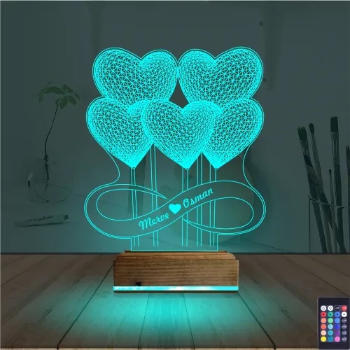 Kalp Sevgiliye Hediye Kişiye Özel 3D Lamba - Masa Gece Lambası